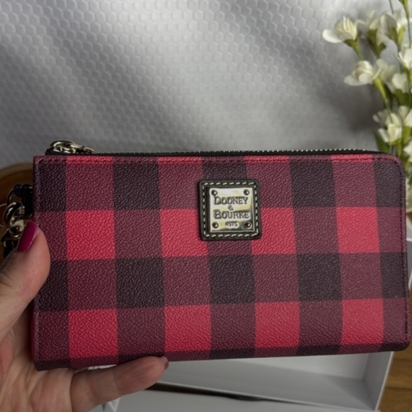 Dooney & Bourke Red Buffalo Plaid Zip Wristlet - Picture 3 of 9